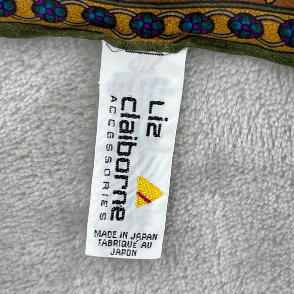 Vintage Floral Print 100% Silk Large Square Scarf Olive Green Made in Japan - Picture 9 of 13